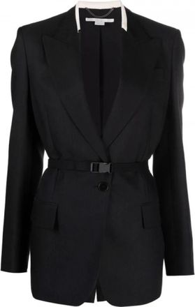Stella McCartney Gekruiste Wollen Jas met Contrastdetail - Dames - Blazers - Zwart - S - Wol - Jassen