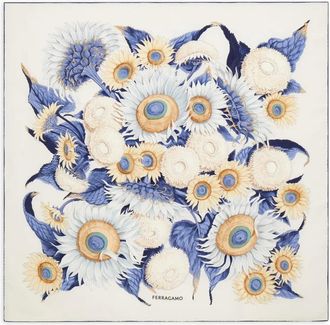Ferragamo Zijden sjaal met zonnebloemprint - Beige