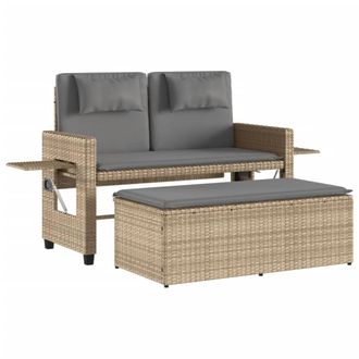 vidaXL Sill&oacute;n Reclinable De Jard&iacute;n Con Cojines Rat&aacute;n Sint&eacute;tico Beige Vidaxl