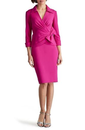 Tadashi Shoji Three-Quarter Sleeve Stretch Crepe Sheath Dress in Lotus Pink at Nordstrom, Size Small