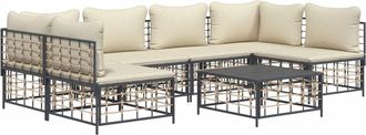 vidaXL Set Muebles De Jard&iacute;n 7 Pzas Y Cojines Rat&aacute;n Pe Gris Antracita Vidaxl