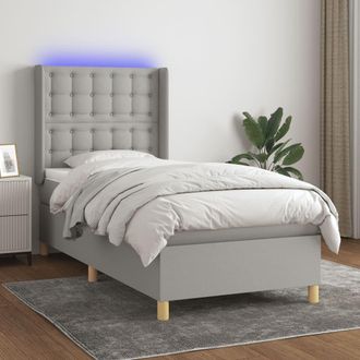 vidaXL Vidaxl - Cama Box Spring Colch&oacute;n Y Luces Led Tela Gris Claro 90x200 Cm