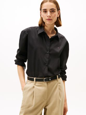 Tommy Hilfiger Langarmbluse TOMMY HILFIGER ESS POPLIN EASY FIT SHIRT, Damen, Gr. 34, schwarz, Popeline, Obermaterial: 100% Baumwolle, unifarben, normal h&uuml;ftbedeckend