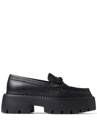 Jimmy Choo London Bryer crystal-embellished loafers - women - Rubber/Calf Leather/Lambskin - 40 - Black