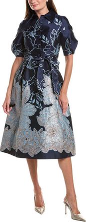 Teri Jon by Rickie Freeman Metallic Jacquard Flower Border Print Puff Sleeve