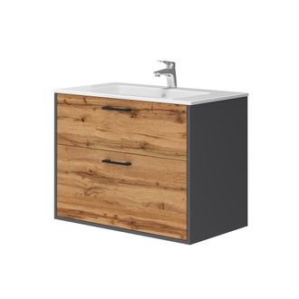 Vicco Conjunto De Muebles De Ba&ntilde;o Lanco, Antracita/roble Dorado, 80 X 61.5 Cm Con Lavabo, Vicco