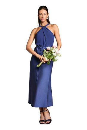 Oasis Satin Halter Neck Bridesmaid Dress in Navy at Nordstrom, Size 10