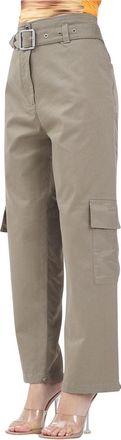 Pinko High-Waist Khaki Trousers With Wide-Leg Silhouette And Belted Waist