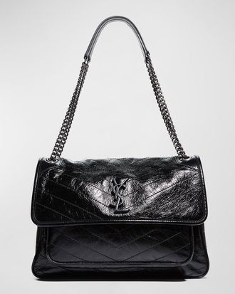 Saint Laurent Niki Large Flap YSL Shoulder Bag in Crinkled Leather