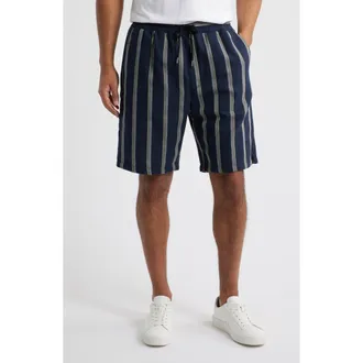 HUGO BOSS Ronan Stripe Oxford Shorts in Dark Blue at Nordstrom Rack, Size X-Large
