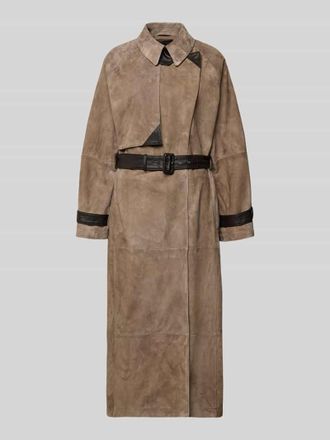 Emporio Armani Ledermantel mit G&uuml;rtel und &Auml;rmelriegeln in Mittelbraun, Gr&ouml;&szlig;e 38