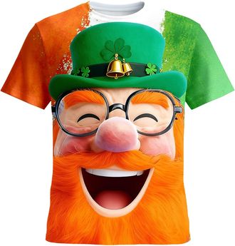Generic Mens St Patricks Day T-Shirt Outfits Irish Lucky Shamrock Pullover Short Sleeve Tops Crewneck Blouse Casual Soft T-Shirts Green Clover Graphic Ireland