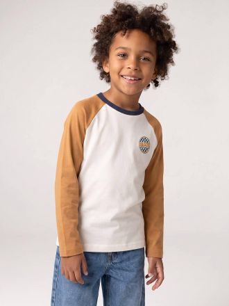 Vertbaudet Langarmshirt f&uuml;r Jungen mit Colorblock-Effekt ocker