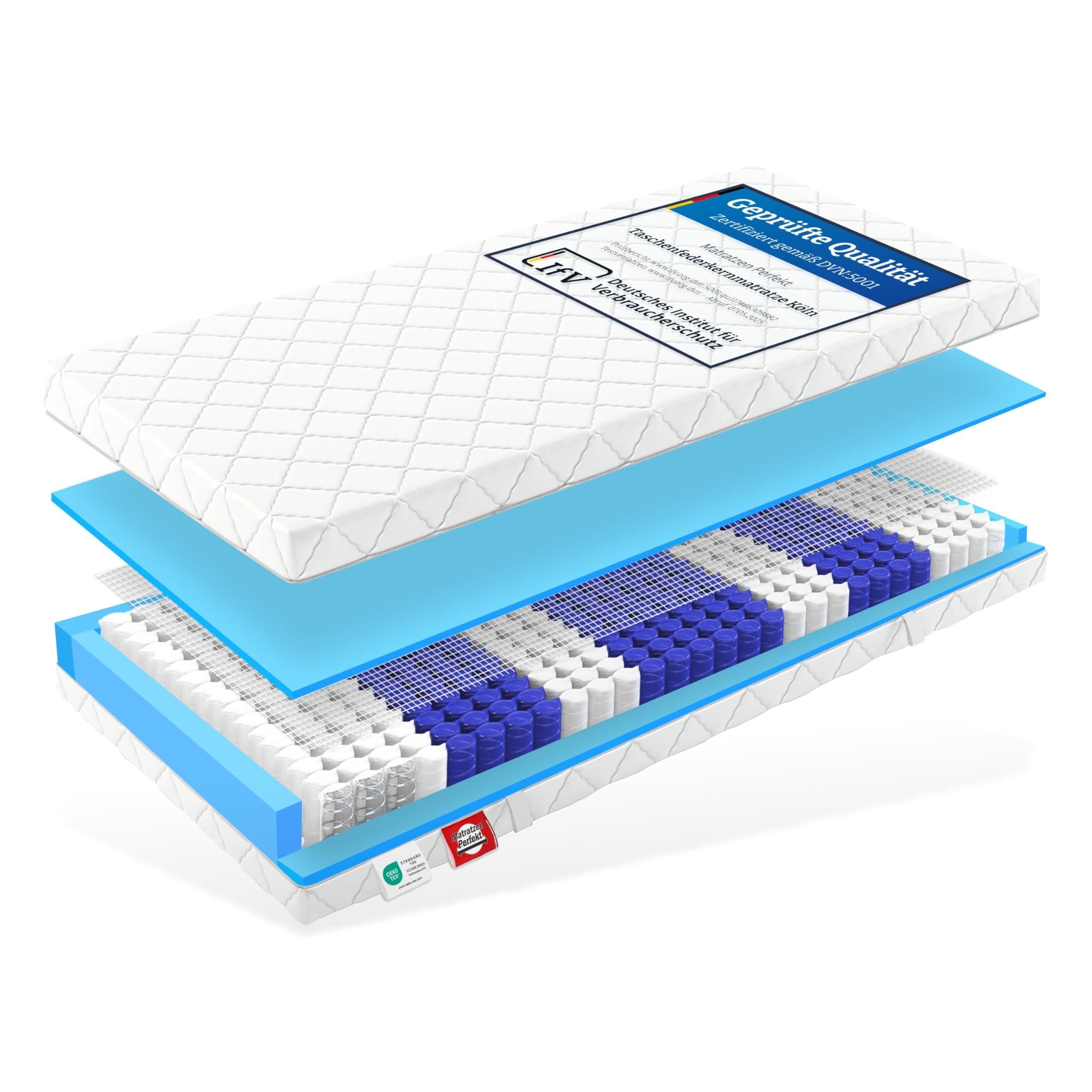 Matratzen Perfekt Federkernmatratze Smaragd Extra H5 – 100x200 Cm, Extra Fest, Mit Aloe-Vera-Bezug, Bonellfederkern, 27 Cm Hoch, Bandscheibengerecht