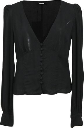Reformation Nell Plunge Neckline Long Sleeve Blouse in Black Viscose