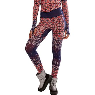 Free People FP Movement Myoko Jacquard Leggings in Apres Navy Combo at Nordstrom, Size Medium