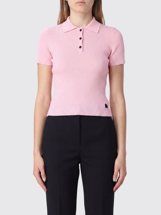 Msgm Polo cropped in maglia di viscosa stretch a coste
