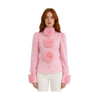 Dolce & Gabbana Shirts, female, Pink, Size: 2XS Long-sleeved Silk Shirt
