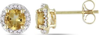 Mimi & Max 7/8 CT TGW Citrine Halo Earrings with Diamonds in 10k Yellow Gold
