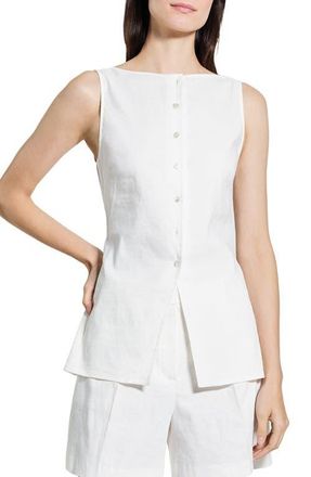 Theory Boatneck Sleeveless Linen Blend Button-Up Shirt in White at Nordstrom, Size X-Large
