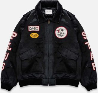 Duke + Dexter Duke + Dexter, Mens Plus Black Satin Bomber Jacket, Size XL