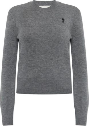 Ami Wol trui met ronde hals - Dames - Ronde hals truien - Grijs - 2XS - Wol - Truien & Vesten