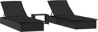 vidaXL Tumbonas 2 Uds Con Mesita Rat&aacute;n Sint&eacute;tico Negro Vidaxl