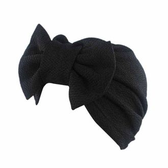 Generic Women Fashion Wrap Hats Bowknot Pre Tied Solid Color Pleated Turban Caps Sleep Chemo Cancer Hair Cover Beanie Caps Black