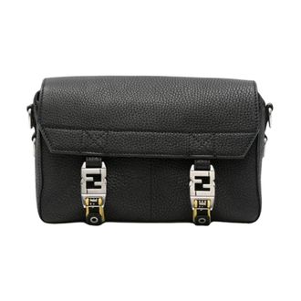 Fendi Tassen, Heren, Zwart, ONE Size, Leer, Flow Small Messenger Bag