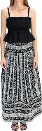 Loretta Caponi Castagneto Embroidered Maxi Skirt In Natures Score/ Black