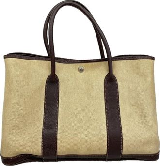 Herm&egrave;s Beige Brown Toile H Tote Bag (Pre-Owned)