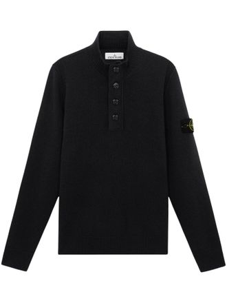 Stone Island Polo-Style Knit Sweater with Distinctive Patch Logo