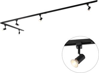 QAZQA Moderno Sistema De Riel Moderno Con 5 Focos Monof&aacute;sicos Negros - Jeany Aluminio /acero Alargada Adecuado Para Led Max. 5 X 50 Watt - Qazqa