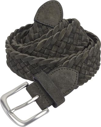 Silver Street London Kingston Suede Leather Woven Stretch Belt, Metal Buckle for Men (Khaki, XL)