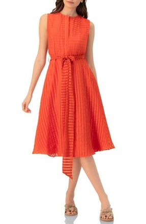 Ivonne Midi A-Line Dress with Waist Tie in Orange at Nordstrom, Size 12