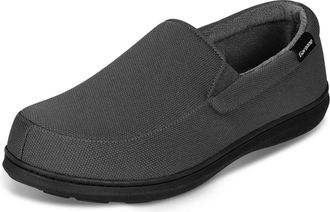 Garonne Mens Minimalist Memory Foam Indoor Outdoor Slippers Breathable Knitted Slippers with Non-Slip Rubber Sole, Grey Dark, 9.5 UK