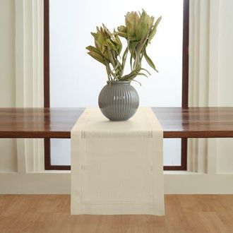 Solino Home Linen Table Runner for Dining Table, Holiday and Everyday Table Decor - Linen Double Hemstitch in Ivory at Nordstrom, Size Xx-Small