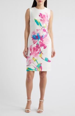 Anne Klein Floral Print Sleeveless Sheath Dress in White Dove Multi at Nordstrom, Size 10