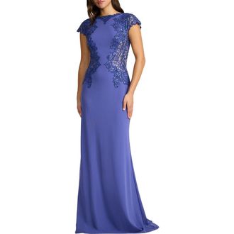 Tadashi Shoji Embroidered Detail Cotton Blend Body-Con Gown in Violet/Nude at Nordstrom, Size 10