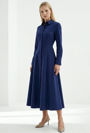 Exquise Fanetta Fitted Midi Shirt Dress in Navy at Nordstrom, Size X-Large