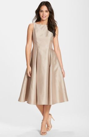 Adrianna Papell Sleeveless Mikado Fit & Flare Midi Dress in Champagne at Nordstrom, Size 14