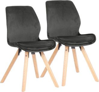 Clp Clp - Set De 2 Sillas De Comedor Luna Con Base De Madera Gris Oscuro Terciopelo