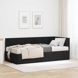 vidaXL Estructura De Cama Esquina Con Colch&oacute;n 2 Uds. Negro 90 X 190 Cm Vidaxl