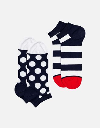Happy Socks Womens 2-pack Big Dot Stripe Low Socks, Navy/White - Black - Size: 9.5/12.5/12/11.5/11/10.5/10/13/9/8/8.5
