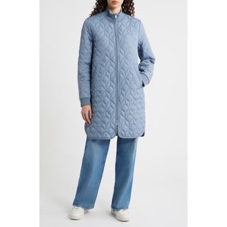 Ilse Jacobsen Isle Jacobsen Long Quilted Jacket in Grey Blue at Nordstrom, Size 12 Us