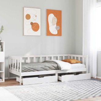 vidaXL Sof&aacute; Cama Con Cajones Madera Maciza De Pino Blanco 90x200 Cm Vidaxl