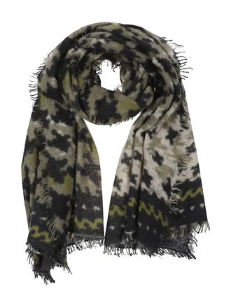 Mala Alisha camouflage-print fringed scarf - Black