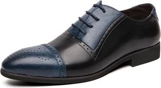 Generic Formal Dress Shoes for Men Lace Up Two Tone White and Brown Brogue Cap Toe Vegan Leather Non Slip Rubber Sole Slip Resistant Party(Black Blue,10.5 UK)