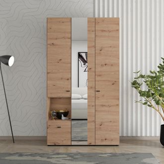 Dmora Guardarropa 3 Puertas Patzcu, Armario De Dormitorio Con Perchero, Un Caj&oacute;n, 5 Estantes, 117x52 Cm Roble Marr&oacute;n Nudo