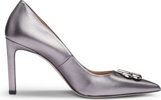 HUGO BOSS Womens Janet Double B Monogram Pumps in Silver Leather - Size UK 6